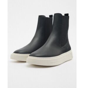 Zara contrast high top leather sneakers black minimalist